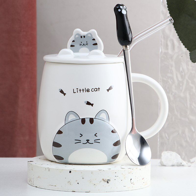 速发情侣马克杯带盖公杯子办勺室用水杯可爱陶瓷杯杯子带盖带勺子