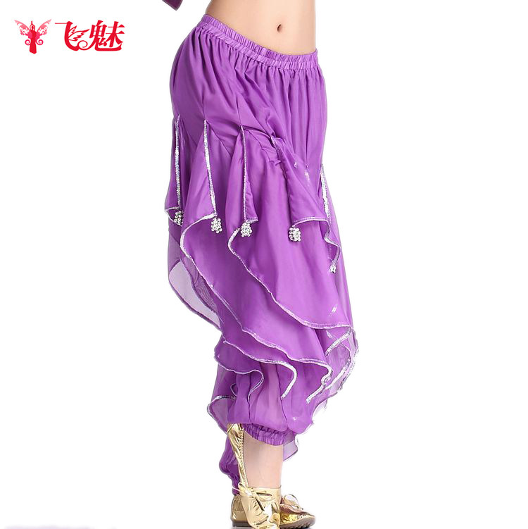 速发肚皮舞裤转舞练服装灯笼裤束脚银边旋子裤蹈习裤下装