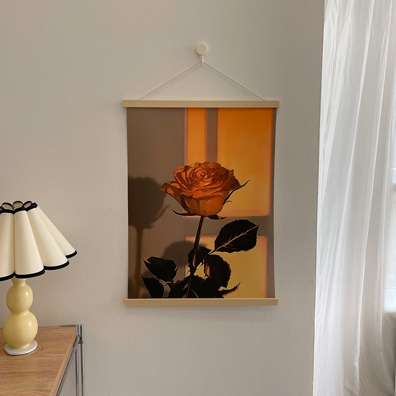 速发光影玫瑰花新清卉风景挂画高清实木装饰画简约墙画头室床卧画