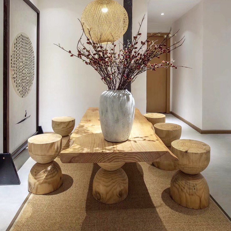 速发简约泡木不规则茶几大班台大老板松木民宿酒店洽谈实茶餐厅桌