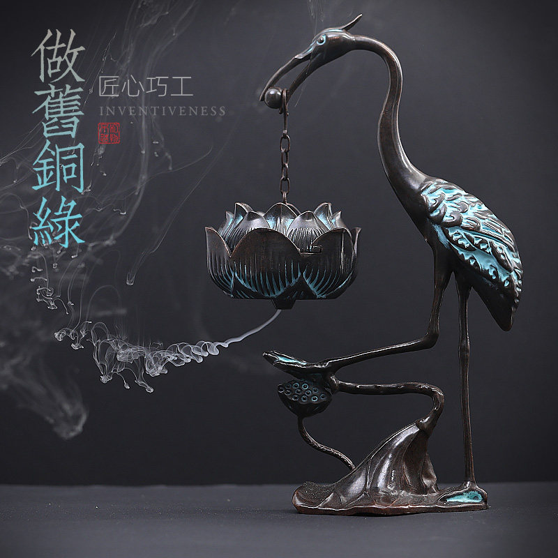 速发瑞鹤衔福仙鹤香炉家用室倒纯铜莲花吊炉内流创意复古摆件盘檀图片