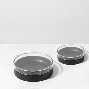 现货速发黑色实木透明压克力首饰盒收纳盘卧室化妆台桌面软装饰品