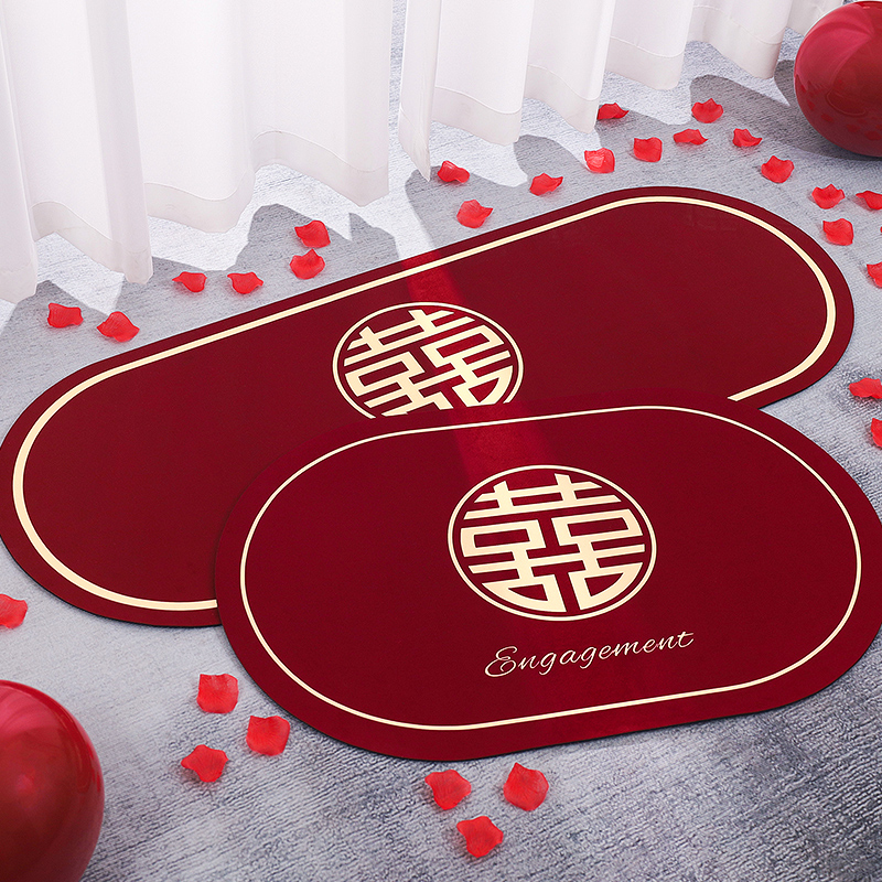 速发结婚地垫入户庆脚垫婚房装饰红地毯客厅门口喜字门垫大门用品