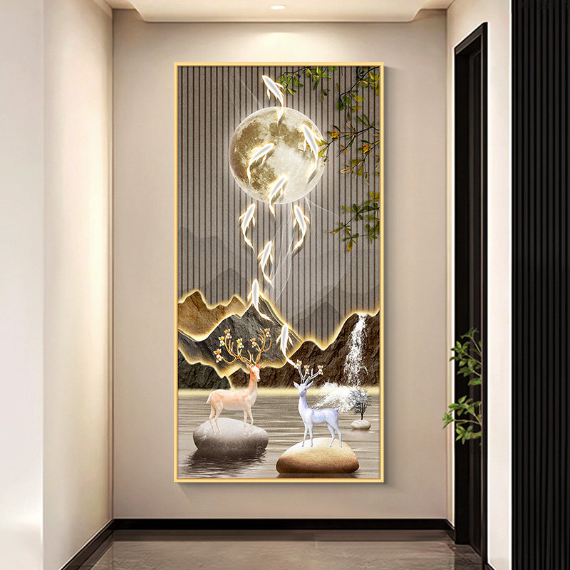 速发纸奢玄关装饰画水山自粘贴画立体贴纸墙贴壁轻客厅走廊过道挂