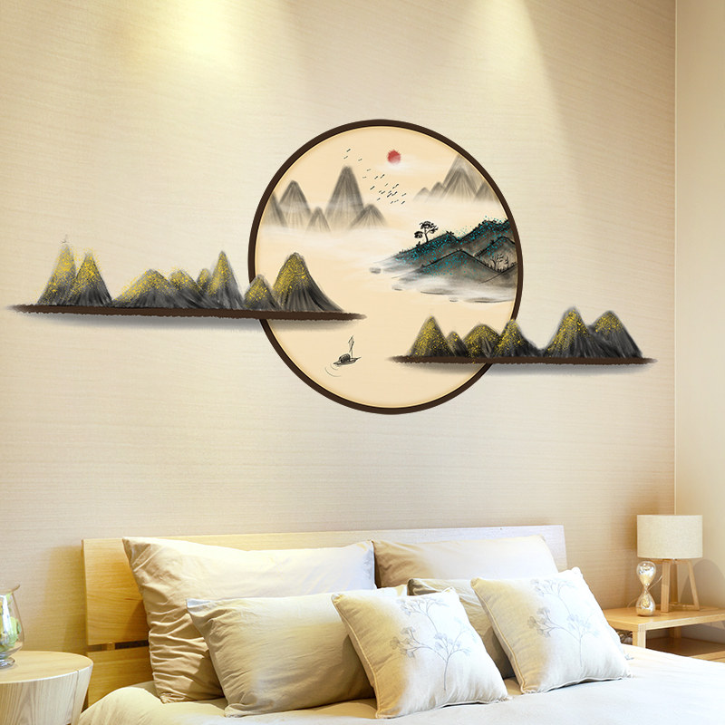 速发山水饰景画客厅景发电视背沙墙贴纸自粘墙壁纸墙面装风贴画立