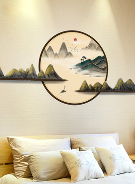 速发山水饰景画客厅景发电视背沙墙贴纸自粘墙壁纸墙面装风贴画立