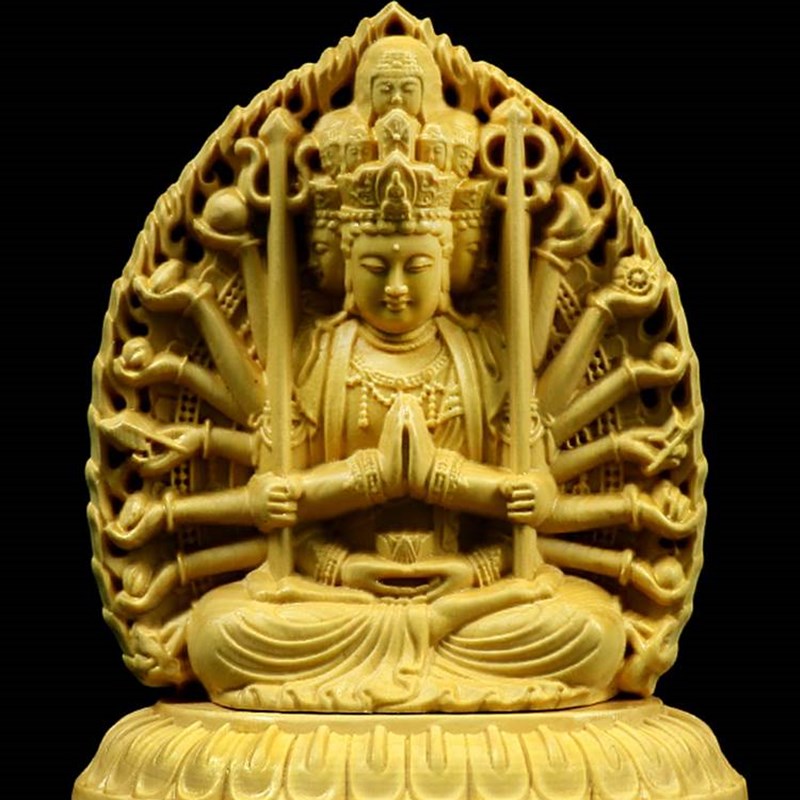 速发黄杨木本命雕双面年刻观音汽车摆件佛弥陀佛手把件生肖守护神