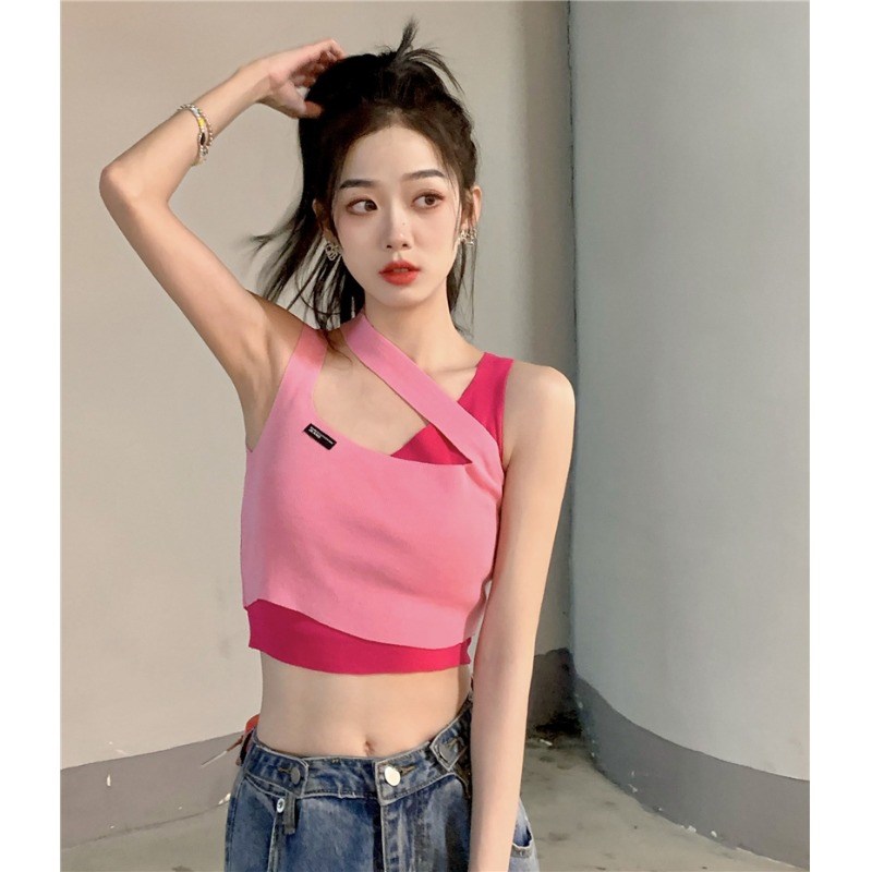 速发多巴夏穿搭不背则挂脖独特别致小吊带规心胺季短款甜妹上衣外