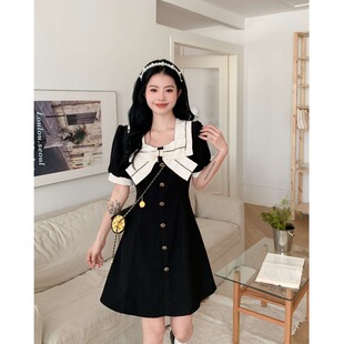 速发大码微胖生法式蝶蝴结连衣裙小材设计感梨型身众裙子