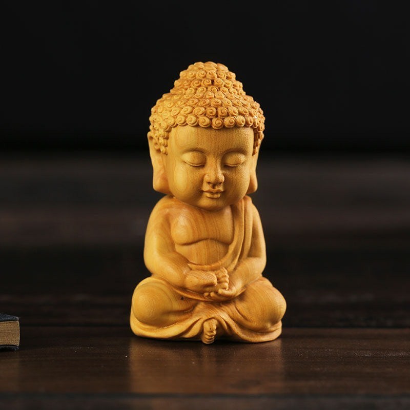 速发太把崖柏木雕释迦牟尼佛手行玩件摆爱如来小佛实木车载可件工