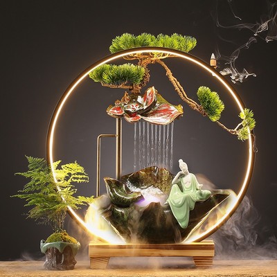 速发中式玄环流水招财摆件循意水喷泉客厅创关办公室桌面造景开业