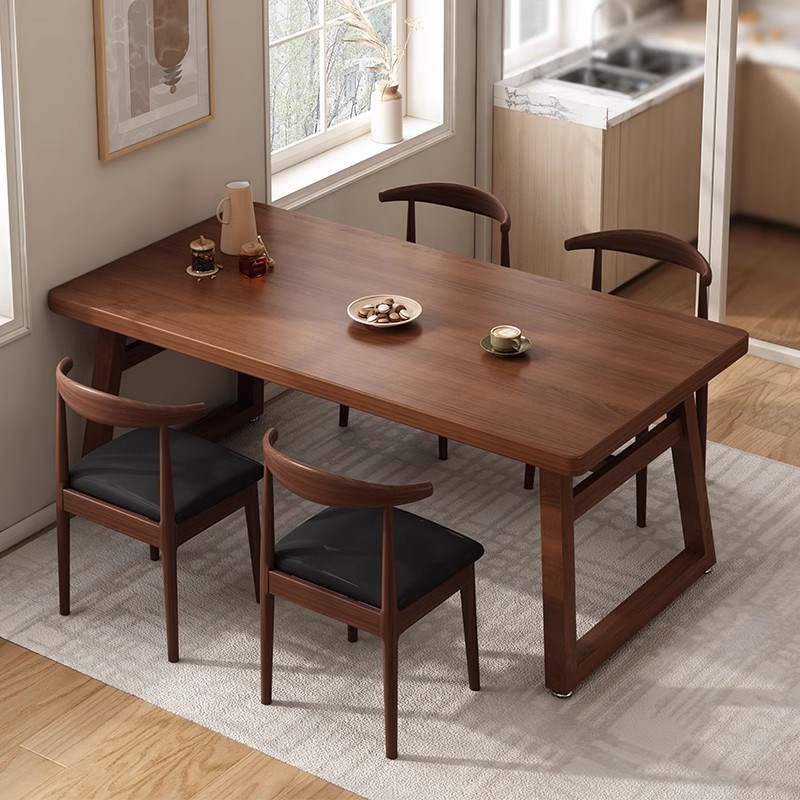 速发餐桌家用小户型长方形大板店饭桌餐胡桃木色快子吃商用餐桌椅