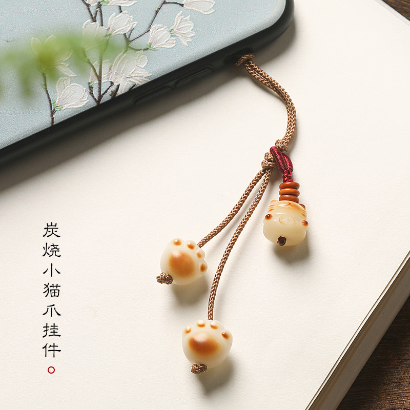 速发白玉菩提根招财猫爪吊机链挂绳可爱精致小手坠男手机壳挂饰