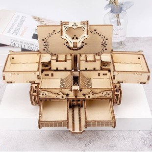 速发乌克复机械传动拼装木制立体模型音乐盒创图拼意送友礼物兰古