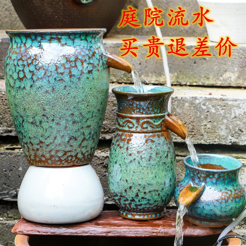 速发复古大号养鱼宿水摆件陶瓷过滤增氧庭院造景古法酒缸店民流用
