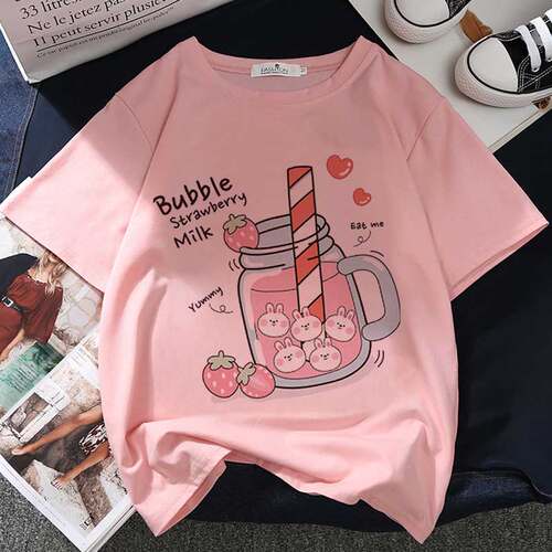 速发Strawberry Jue iraph Prit T-shGrt Wo Huku Aes