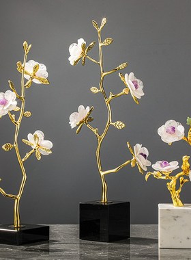 速发简约水晶室样件摆板间玄关新房装饰品喜鹊登梅办公花桌面摆设