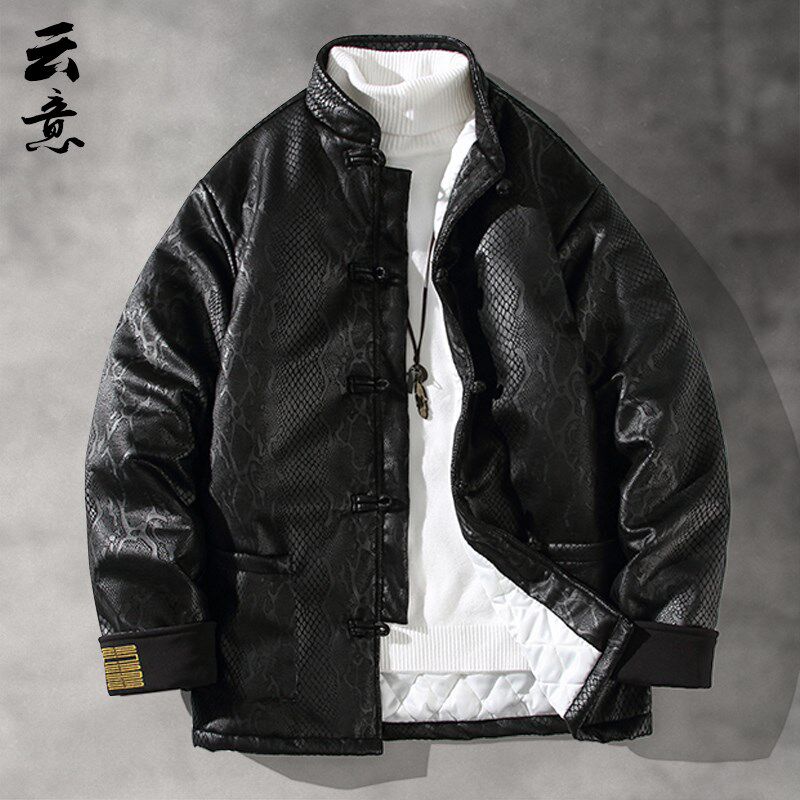速发秋冬季中唐风立领国装男加中厚式夹克复古盘扣改良汉服青年外