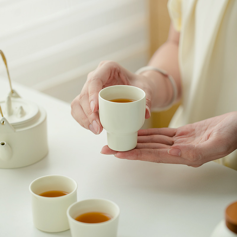 速发奶油黄功夫小茶杯茶具家用陶人单个主亚杯茶盏瓷光品茗杯