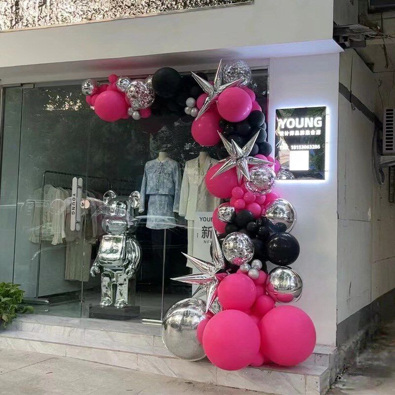 速发复古玫红色氛半链球拱门服装珠宝店开业婚庆婚房气球场景气气