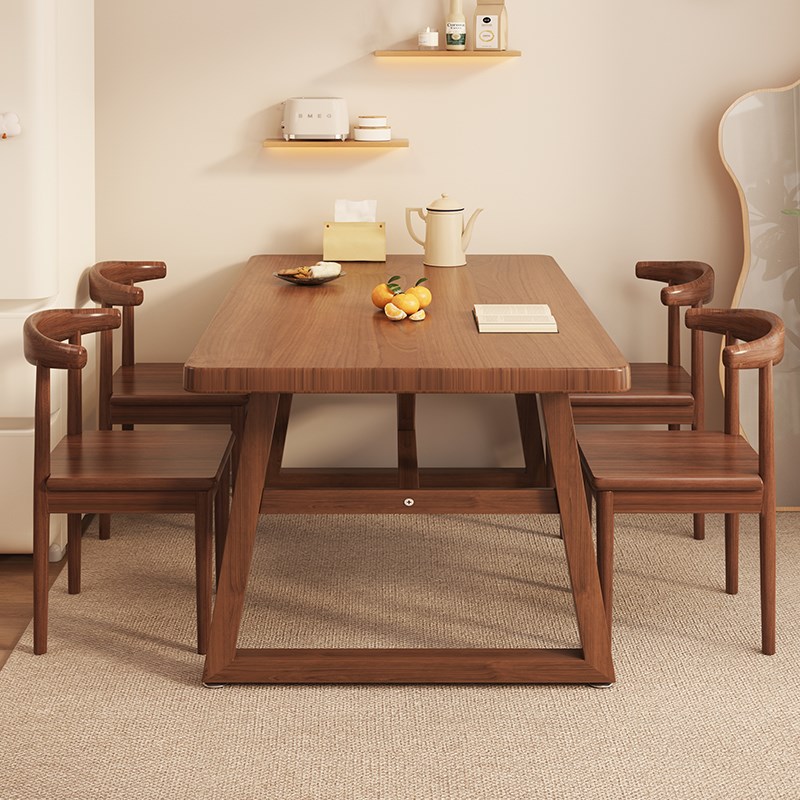 速发快餐店桌椅商房餐饮店吃饭桌子家用用用胡桃色大板长方形桌子