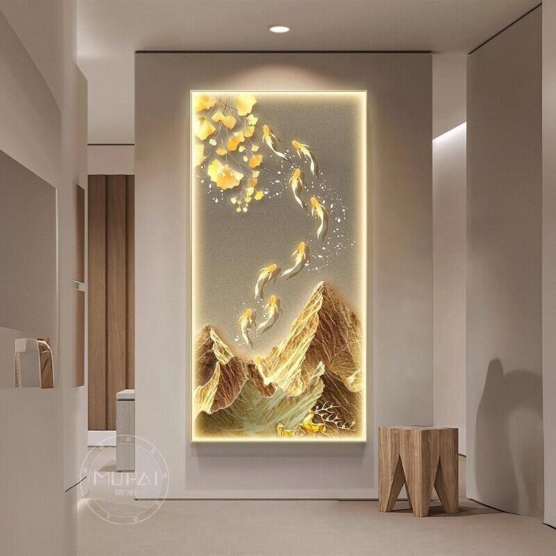 速发202过新款九鱼图入户正级门挂画玄关装饰画高对感走廊4道壁画