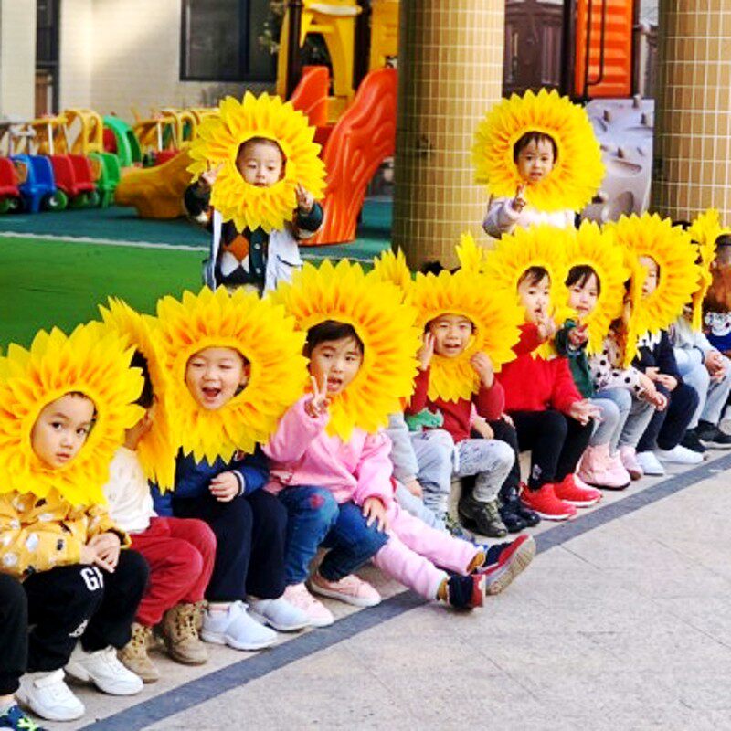 速发的葵日向花头套太花脸套搞笑露脸葵花运动会入场式道具