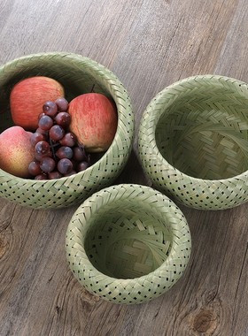 速发罐编双层鸟巢篮茶盘果篮手工竹篮无盖果叶竹全竹青编织竹制品