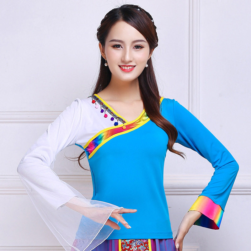 速发广场演藏老舞服装 中族年长袖跳舞藏服上衣 舞台演出表舞上衣