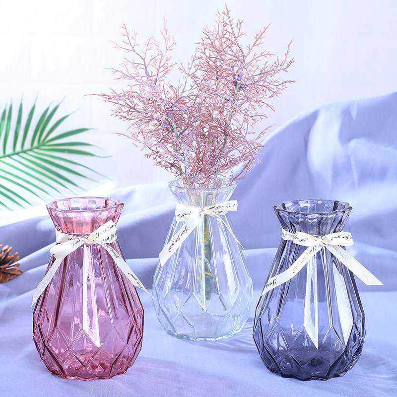 速发欧式玻璃花瓶透明创意水培植物绿萝花皿器瓶简约摆花装饰客厅