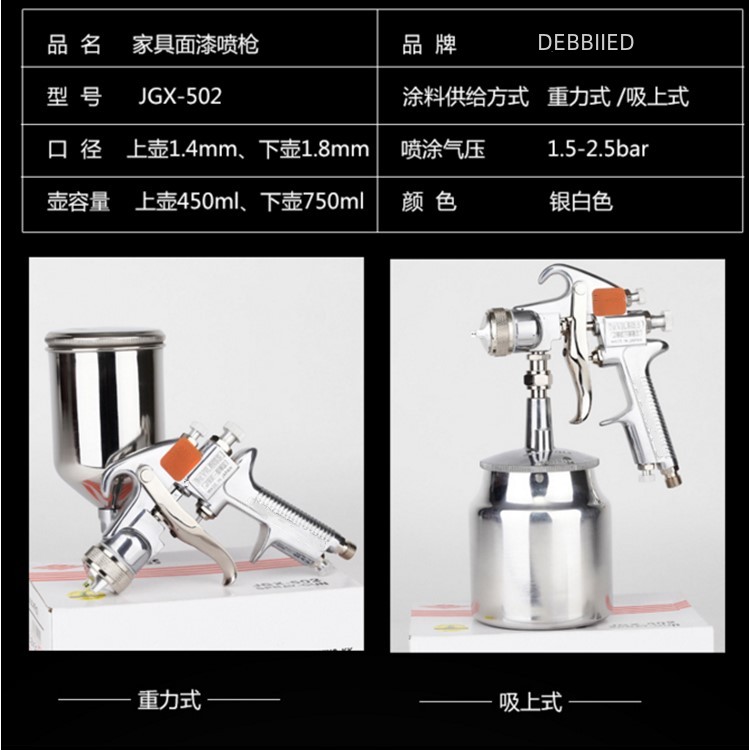 原装铀力JGX502上下壶家俱汽车钣金面漆喷漆气动高雾化油漆喷枪