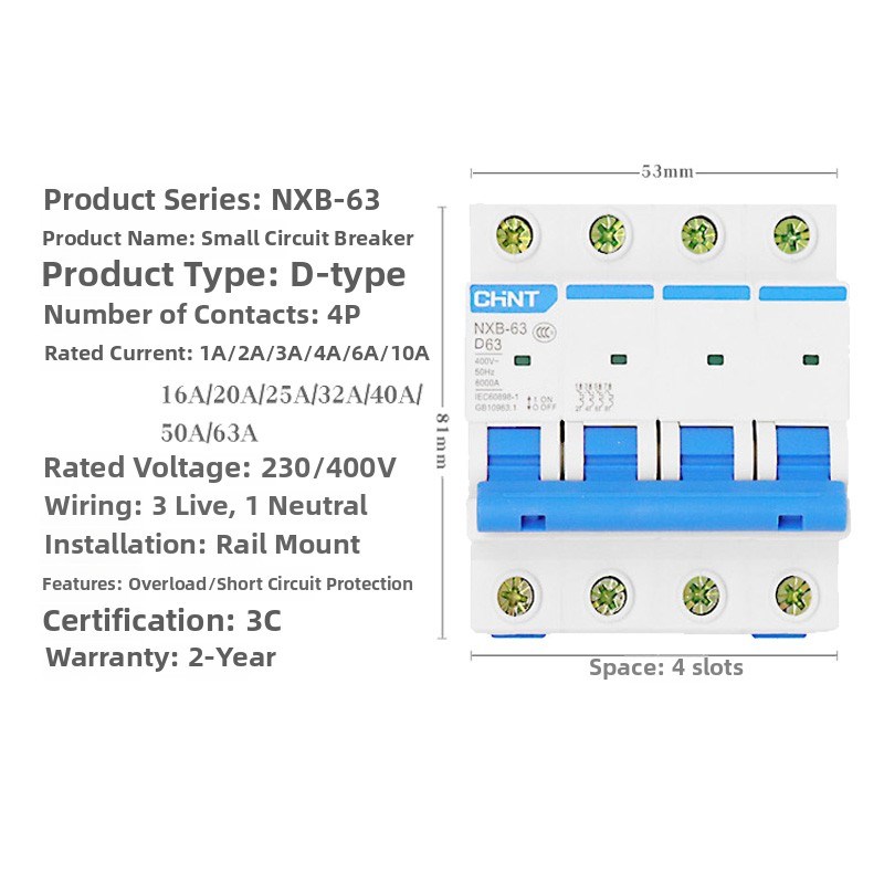 正泰小型断b路器Nxb三相空气开关3P D型4Pd32A40A63A工业空气开关
