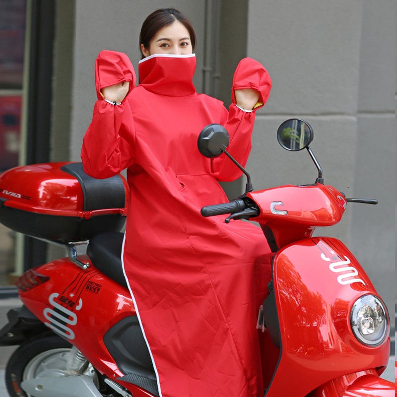 电动车挡风衣冬季女骑车加厚加绒护膝挡风被电车电瓶车防水防风罩
