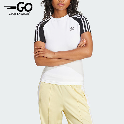 Adidas/阿迪达斯正品三叶草女士休闲修身运动针织透气短袖JD0834