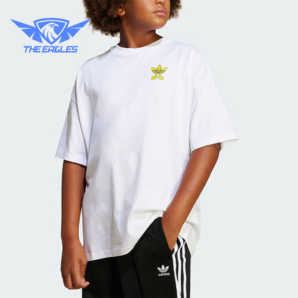 Adidas/阿迪达斯正品三叶草大童套头针织透气休闲圆领短袖JD0411