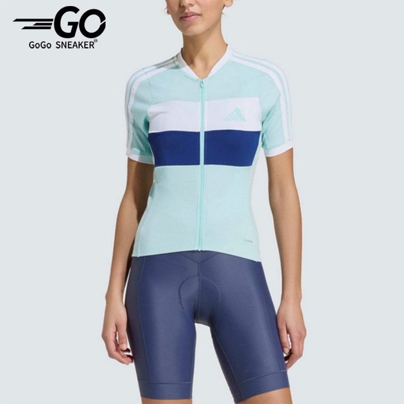 Adidas/阿迪达斯正品比赛立领风骑行服女经典休闲舒适短袖KB9577