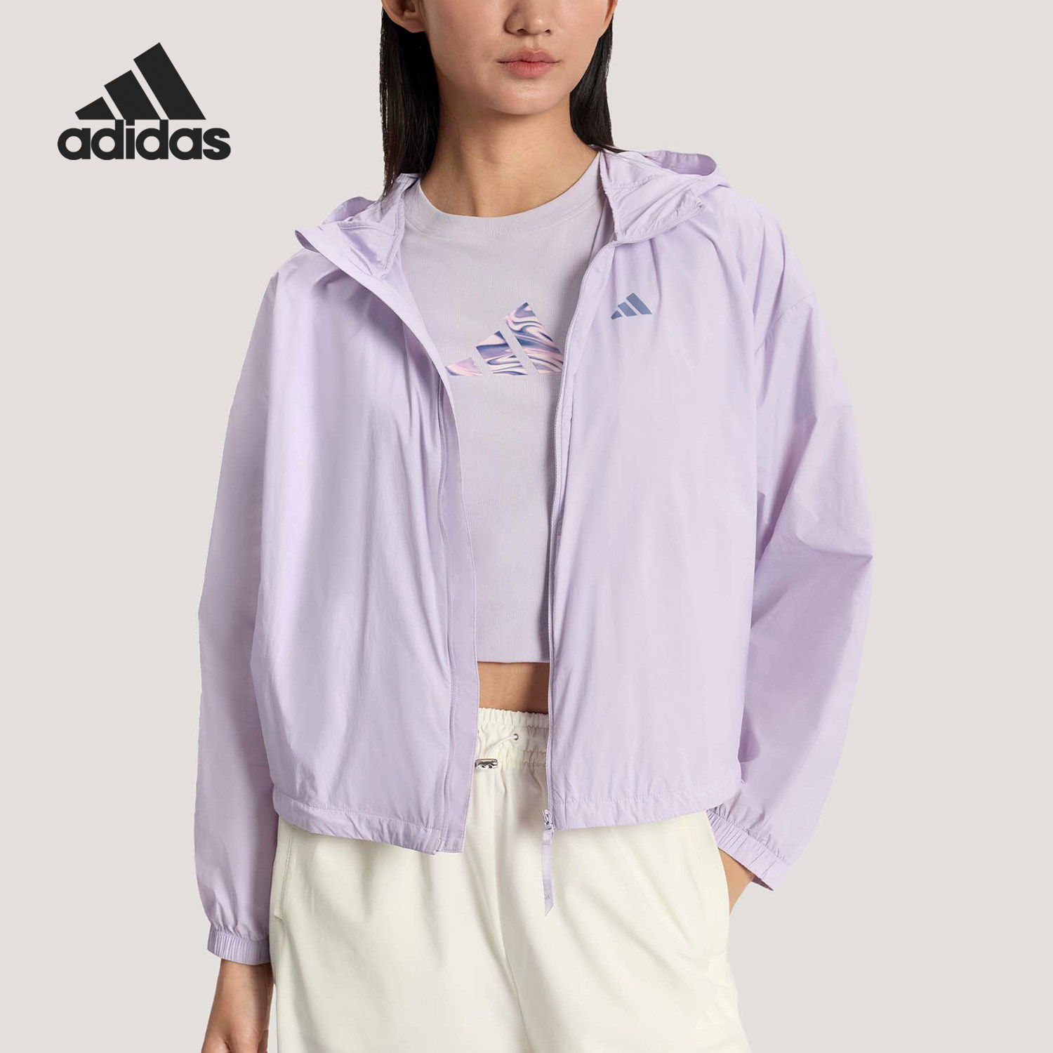 Adidas/阿迪达斯官方正品春季女士拒水凉感宽松休闲外套KS2863