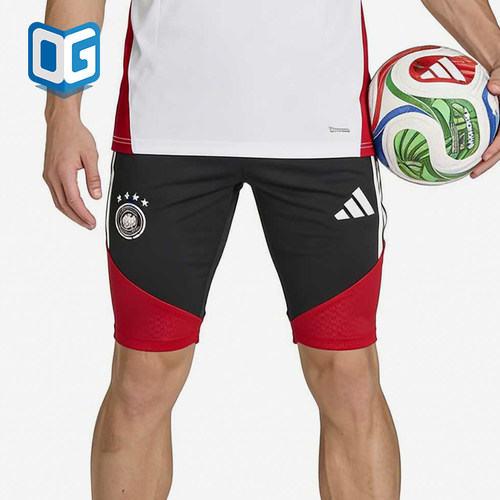 Adidas/阿迪达斯正品纯色松紧中腰直筒裤男经典黑红色短裤KB4481