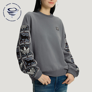 Adidas/阿迪达斯正品三叶草女士休闲圆领套头拼接运动卫衣IA8931