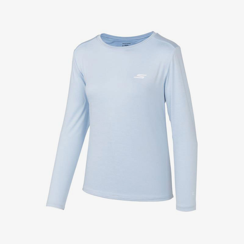 Skechers/斯凯奇正品女子舒适透气圆领休闲针织运动长袖T恤