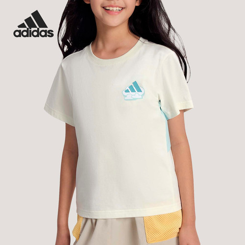 Adidas/阿迪达斯正品2026儿童圆领日常经典休闲透气短袖T恤KH0269