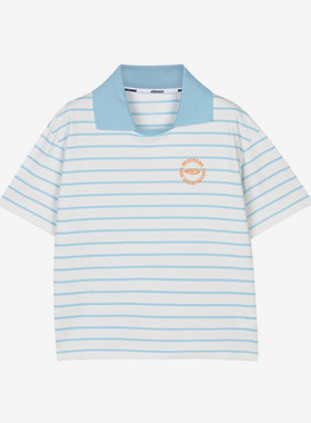 Skechers/斯凯奇正品2023新款夏条纹休闲儿童运动短袖POLO衫