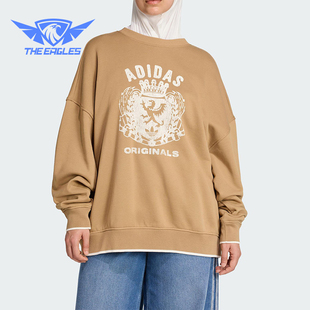 柔软复古印花卫衣JW6049 三叶草女士宽松时尚 Adidas 阿迪达斯正品