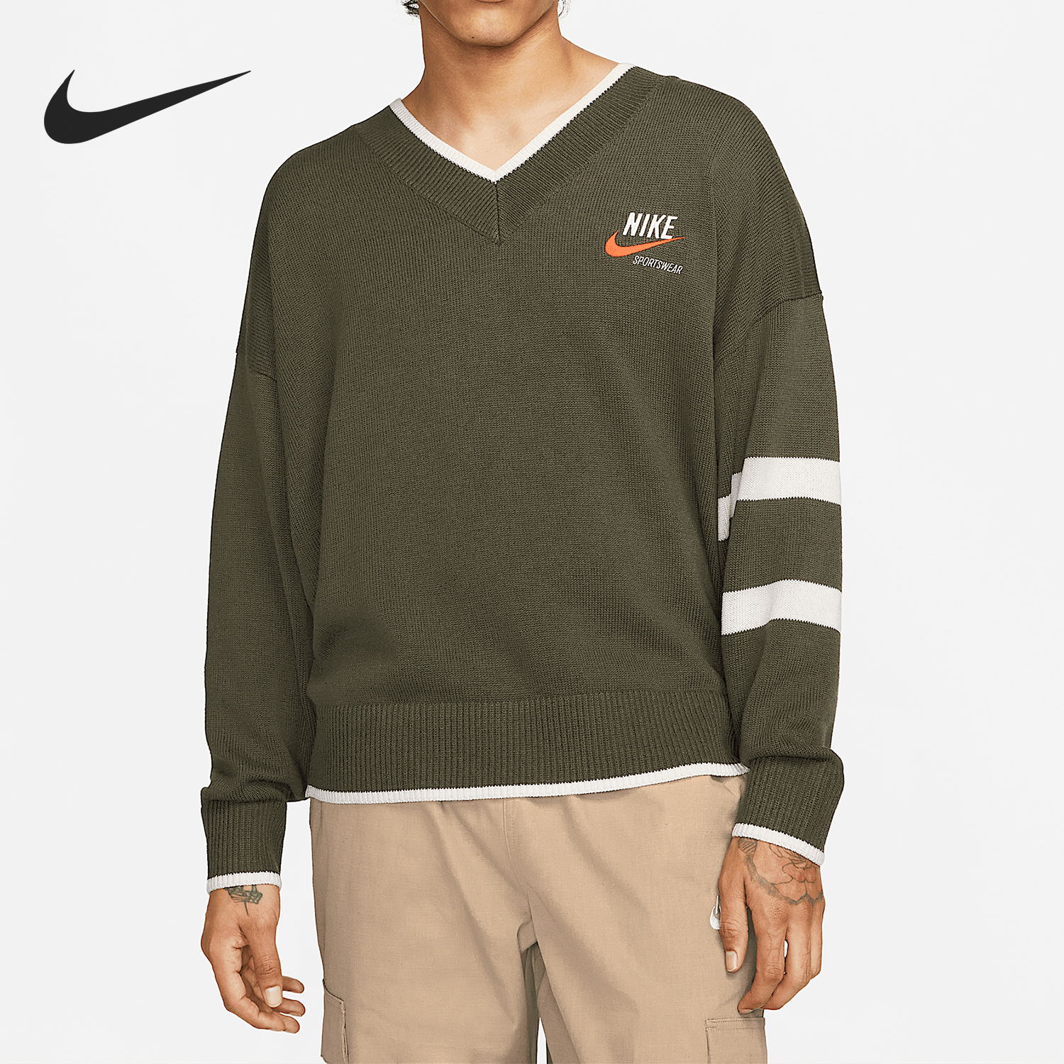 Nike/耐克官方正品新款男士条纹印花长袖毛衣套头衫DX0009-325