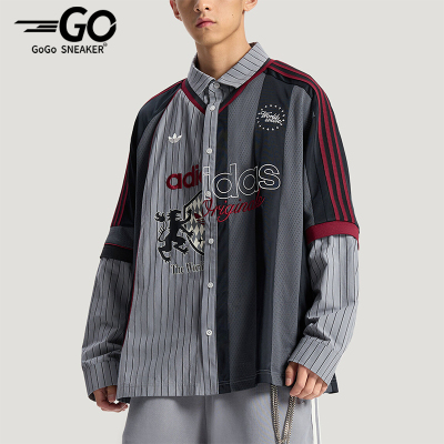 Adidas/阿迪达斯正品三叶草男士潮流经典休闲提花长袖衬衫KY2152