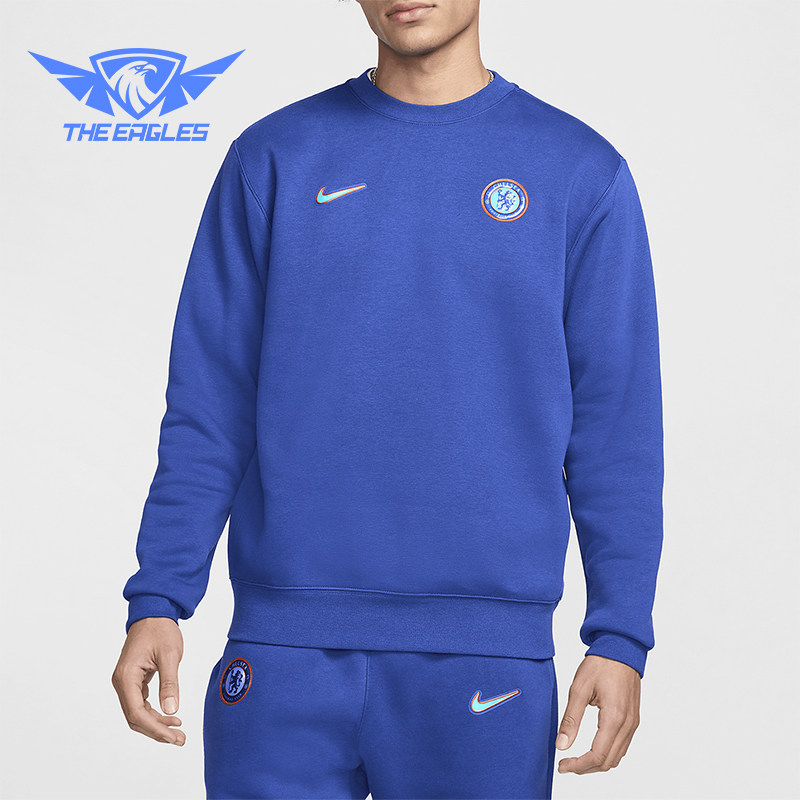 Nike/耐克正品Club男士加绒印花足球圆领运动卫衣FQ3008-495