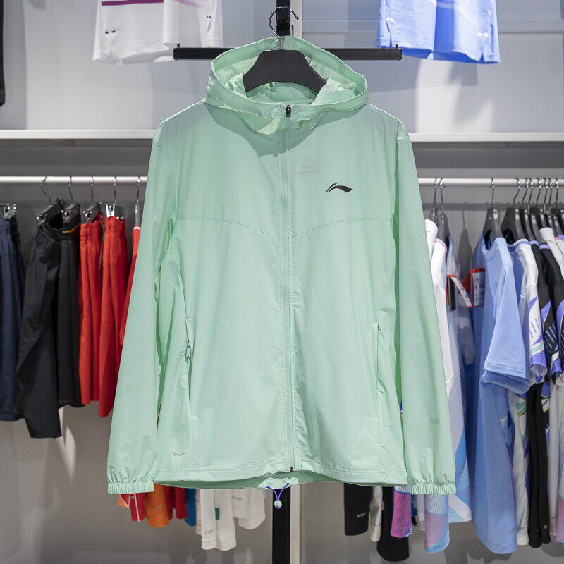 李宁正品跑步系列男子纯色拉链透气连帽运动防晒外套AFDT185-16