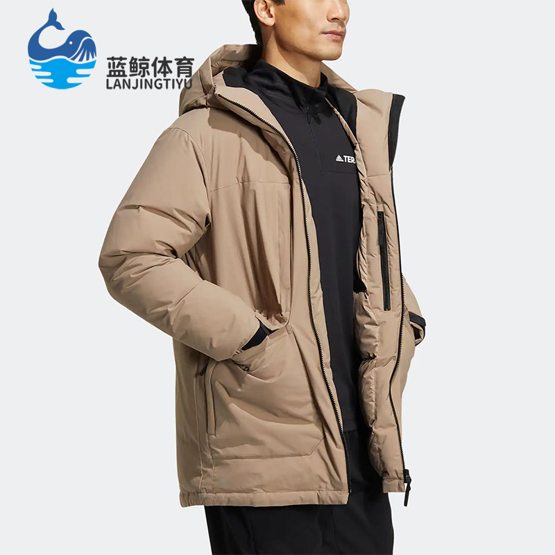 Adidas/阿迪达斯正品户外运动情侣款宽松连帽羽绒服HR8445