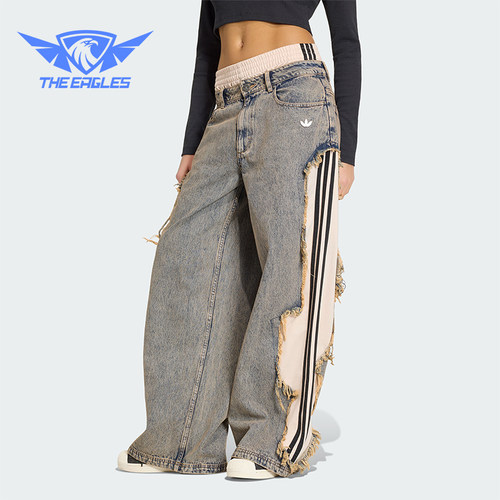 Adidas/阿迪达斯正品三叶草女士针织经典宽松休闲牛仔长裤KY5193