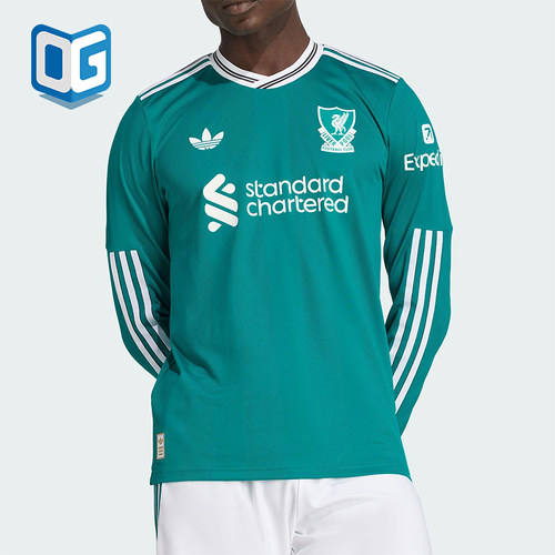 Adidas/阿迪达斯正品2025男士刺绣足球运动透气修身长袖T恤JV6460